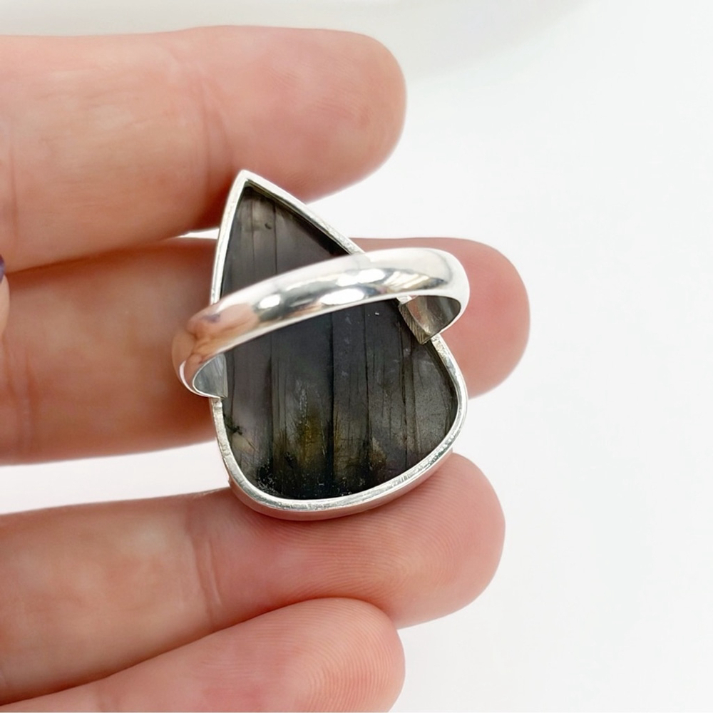 Purple Labradorite Ring Size 9 Pure Sterling Silver 925 Colorful Boho New - Picture 9 of 11
